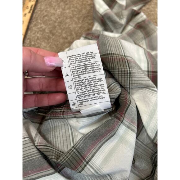 Carhartt women's button down plaid western cowgirl Rodeo cream/brown SZ SM 4/6 - Picture 7 of 8